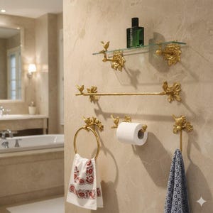 SHOBIXX / Accesorios de baño con forma de pájaro en latón antiguo / Anillo para toallas / Portarrollos de papel higiénico / Barra para toallas / Soporte para papel higiénico / Estantes de pared / Ganchos de pared
