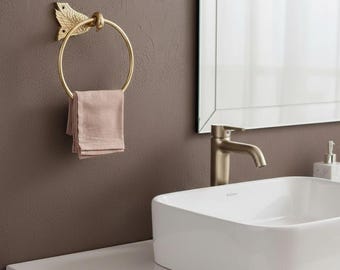 SHOBIXX- Handmade Brass Swan Towel Ring in Golden Finish | Elegant look |  Handmade brass towel holder | towel hanging ring | bathroom decor