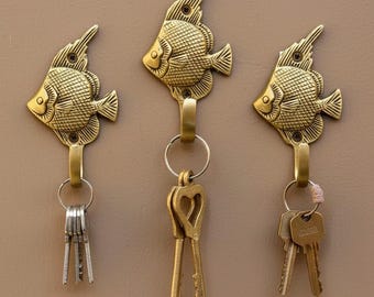 SHOBIXX | 3pc Brass Fish Wall Hook, Key Holder, Nautical Wall Decor, Coastal Home Decor, Decorative Wall Hook, Fish Hook, Gift For Fishermen