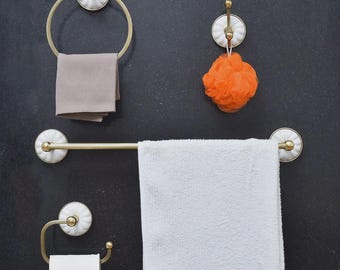 SHOBIXX | Brass Bathroom Accesories | Brass Towel Hanger | Towel Bar | Wall Hook | Tp Holder | Towel Ring | Bathroom Decor | Tissue Holder