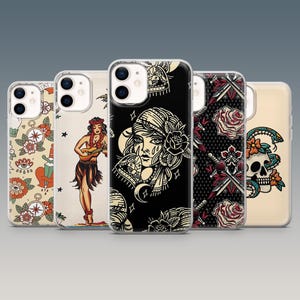 Custodia per telefono con tatuaggio Old School Art Cover per iPhone 16Plus, 15, 14, 13, 12, Google Pixel 9Pro XL, 8A, 7A, 6A, Samsung S24Ultra, S23, S22, A54