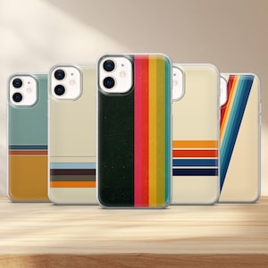 Étui pour téléphone à rayures rétro pour iPhone 17, 16, 15, 14, 13, 12, Samsung S25, S24 FE, S23, S22, A56, A16, Google Pixel 10, 9, 8, 7
