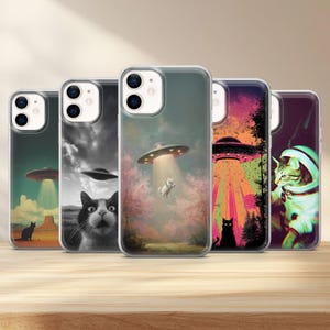 Alien Cat Phone Case Funny Animal Cover for iPhone 17, 16, 15, 14, 13, 12, Samsung S25, S24 FE, S23, S22, A56, A16, Google Pixel 10, 9, 8, 7