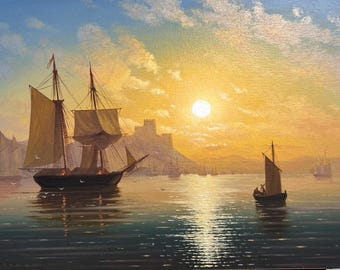 Sunny Bay Sea Sun Seascape Painting Realism Canvas oil