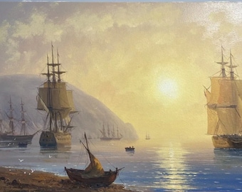 Landschaft Meer Segelboot Meer Gemälde Realismus Leinwand Öl
