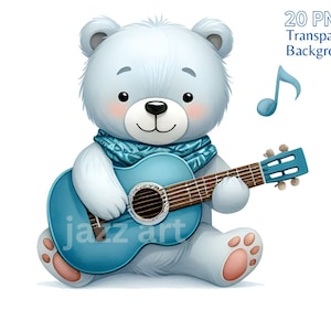 Blauwe bundel muziekdieren clipart, baby dieren clipart, afbeeldingen muziekinstrument, muzieknoten, aquarel dieren, commercieel gebruik