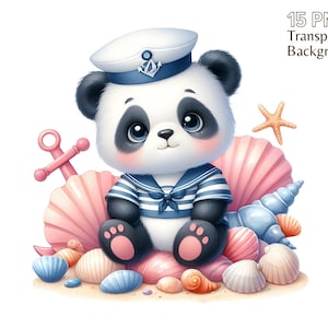 Pacote de clipart de panda náutico, urso panda fofo, arte de berçário de panda, sublimação de panda, clipart de bebê panda, panda aquarela, uso comercial