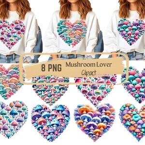 Pilz Herz, Clipart Bundle, Pilze Dekor, Pilze Geschenke, Herz Dekor Valentines, Herz Tshirt Frauen, süßes Tshirt, kommerzielle Nutzung