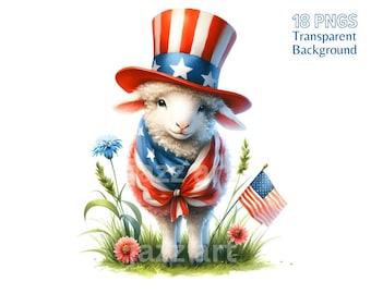 Patriotische Tiere Clipart Bundle: Aquarell 4. Juli Grafik (Kommerzielle Nutzung)