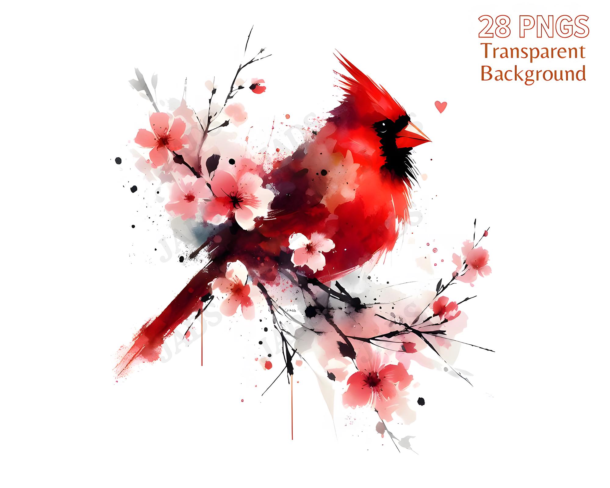 Abstract Red Cardinal Clipart Bundle: Watercolor Bird PNG (digital ...