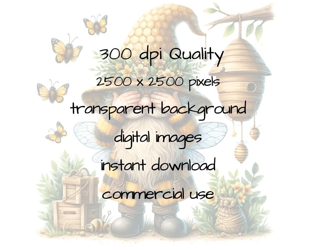 Bee Gnome Clipart Bundle: Spring Garden PNG Graphics (commercial Use ...