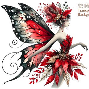 Red Christmas Fairy Clipart Bundle, Fantasy Clipart, Gorgeous Fairies, Cute Winter Fairies, Christmas png, Watercolor Fairy, Commercial Use