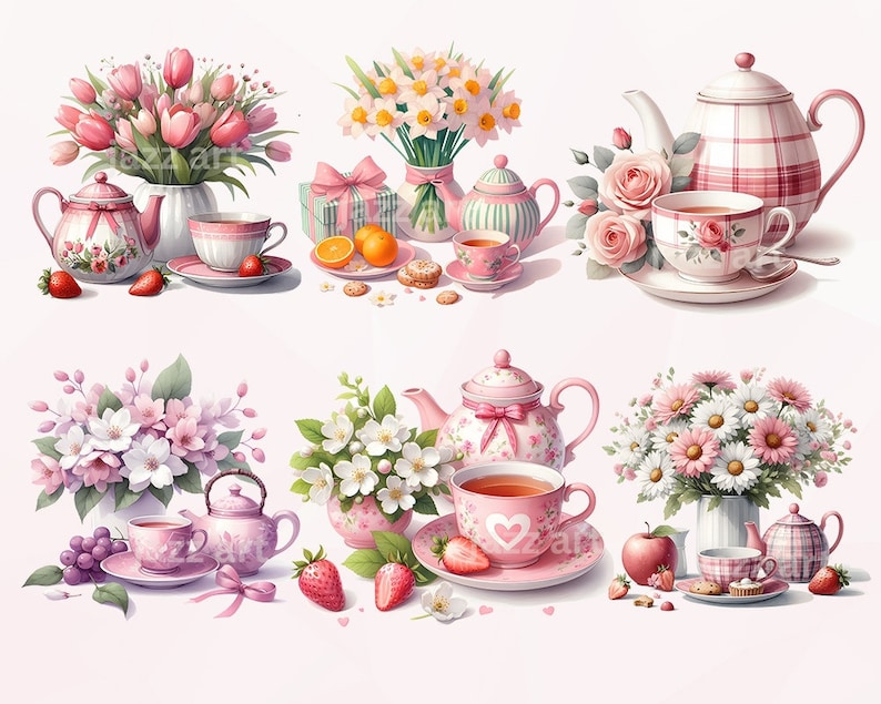 Tea Time Clipart Bundle, Watercolor Tea Party, Tea Illustration, Tea ...