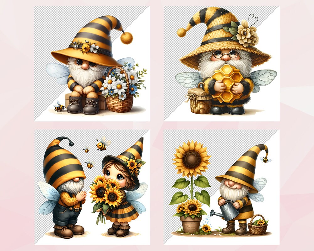 Bee Gnome Clipart Bundle: Spring Garden PNG Graphics (commercial Use ...
