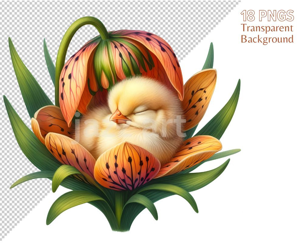 Chick and Flowers Clipart Bundle: Spring Watercolor PNG Graphics ...