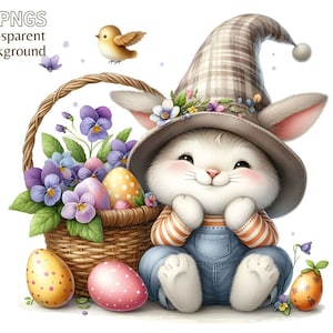 Cute Easter Bunny Clipart Bundle, whimsical bunny, easter bunny png, rabbit png, spring printable, commercial use, transparent background