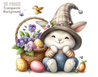 Whimsical Easter Bunny Clipart Bundle: Spring PNG Images (Commercial Use)