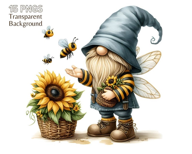 Bee Gnome Clipart Bundle: Spring Garden PNG Graphics (commercial Use ...