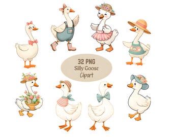 Paquete de imágenes prediseñadas de ganso tonto: divertidas ilustraciones PNG (uso comercial, descarga digital)