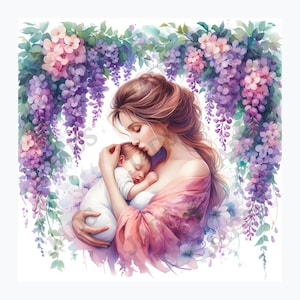 Paquete de imágenes prediseñadas del Día de la Madre en acuarela, diseño PNG del Día de la Madre, arte mural del Día de la Madre, sublimación del Día de la Madre, la mejor madre del mundo, uso comercial
