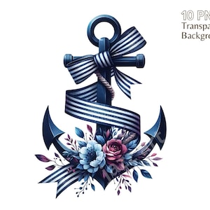Pacchetto clipart di ancoraggio blu in acciaio, clipart nautica, arte della parete nautica, grafica png di ancoraggio, arredamento nautico, grafica oceanica, uso commerciale