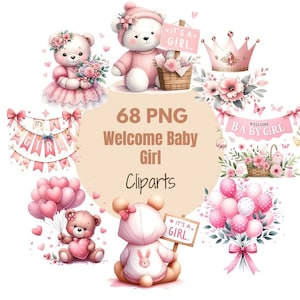 68 Pacchetto clipart ragazza babyshower, png bambina, è una ragazza png, baby shower rosa, clipart neonato, clipart bambina, uso commerciale