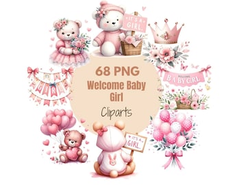 ベビーシャワーのクリップアート：女の子のPNG画像68点（商用利用可）