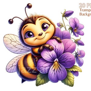 Pacote de clipart de abelha floral, clipart de abelha fofa, clipart de abelha melífera, png de abelha aquarela, clipart de abelha, png de flores de abelha, uso comercial