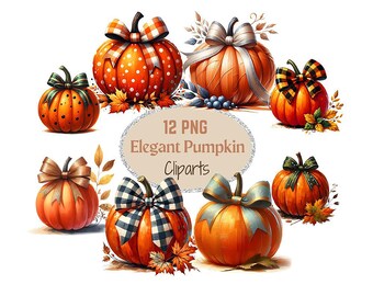 Watercolor Pumpkin Clipart: Elegant Fall PNG Bundle (Commercial Use)