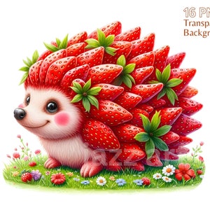 Pacchetto clipart animali fragola, png animale stravagante, grafica animale acquerello, clipart di frutta, png fragola, uso commerciale