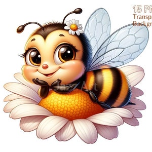 Cute bees and daisy clipart bundle, cute bee clipart, honeybee clipart, daisy flower png, bumble bee clipart, bee png, commercial download