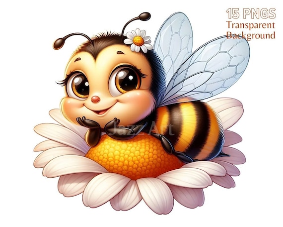 Cute bees and daisy clipart bundle, cute bee clipart, honeybee clipart, daisy flower png, bumble bee clipart, bee png, commercial download