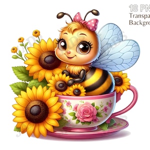 Bundle de clipart abeilles tournesol, clipart abeille mignonne, conception Png tournesol, tournesol Clipart Png, clipart bourdon, abeille Bng, usage Commercial