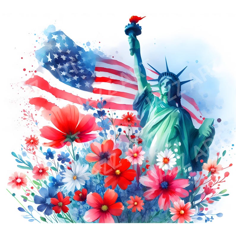 Patriotic Floral Flag Clipart Bundle: 4th of July Pngs (commercial Use ...