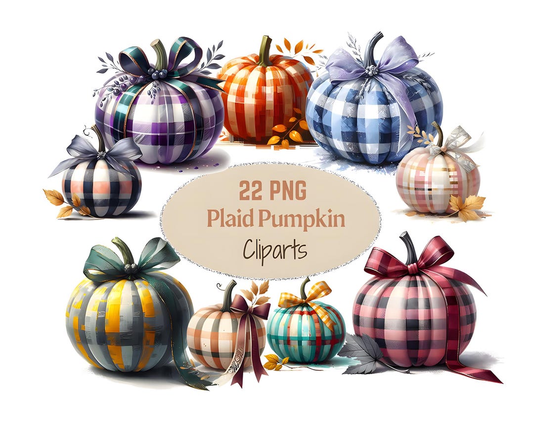 Watercolor Plaid Pumpkin Clipart Bundle: Fall Thanksgiving PNG (digital ...