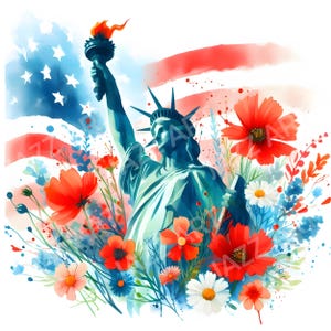 Pacote de clipart do Dia da Independência, pngs de 4 de julho, png do Dia da Memória, Dia da Memória Patriótico, Bandeira Americana Retro, Bandeira Floral Uso Comercial