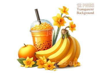 Watercolor Summer Bubble Tea Clipart: Drinks PNG Bundle (Digital Download)