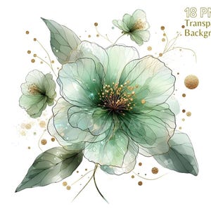 Pacote de clipart de flores verdes, flores rosas blush e empoeiradas, clipart de flores em aquarela, design png floral, flores abstratas, uso comercial