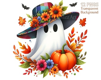 Cute Ghost Clipart Bundle, gráficos png de fantasmas em aquarela, clipart de halloween, png de fantasmas fofos, clipart de outono, png de tendências de outono, uso comercial