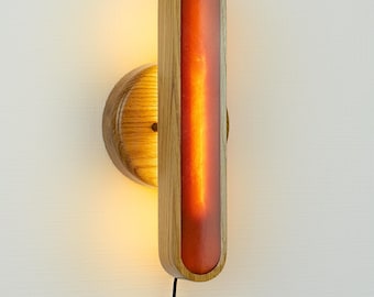 Handmade Wooden Wall Lighting, Custom Oak Wall Lamp with Epoxy Resin, Modern Wall Sconce, Ambient Wall Light Decor, Housewarming Gift