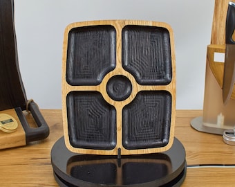 Handmade Oak Serving Board, Multi Section Snack Plate, Wooden Kitchen Tray, Modern Rustic Home Decor, Wooden Tableware Housewarming gift