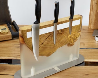 Magnetic Knife Holder Wood Resin, Wall Knife Rack, Epoxy Resin Knife Strip, Wooden Knife Organizer, Kitchen Knife Storage, Fathers Day Gift