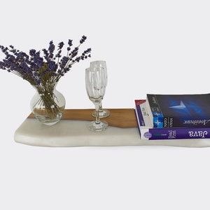 Floating Book Shelf With White Epoxy Resin, Live Edge Wooden Shelves, Custom Size Shelf, Minimalist Floating Shelf, Premium Home Furniture