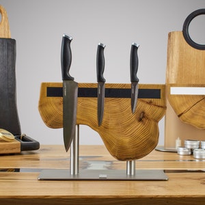 Custom Knife Holder, Large Wooden Knife Stand, Kitchen Accessories, Custom Engraved Knife Rack, Magnetic Knife Block, Housewarming Gift