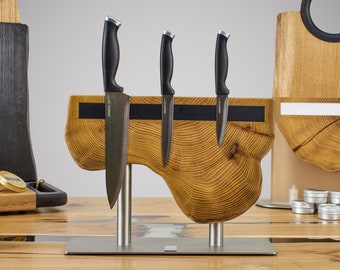 Gravierte Messerhalter, Gravierte Messerhalter, Großer Hölzerner Messerständer, Küchen Accessoires, Magnetischer Messerblock, Housewarming Geschenk