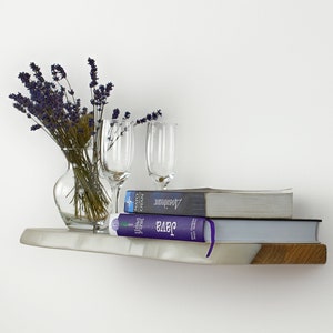 Stylish White Epoxy Book Shelf, Live Edge Wood & Resin Shelves, Custom Size Shelves, Bathroom Floating Shelf, Housewarming Gift For Friend