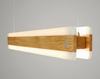 Luxury Wooden LED Linear Chandelier, Mid-Century Pendant Light, Sleek Hanging Fixture, Minimalist Pendant Lamp, Kitchen Island Warm Lighting