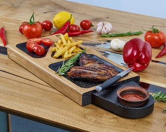Piatto in rovere con manico, vassoio da portata con scomparto per snack, vassoio per formaggi, vassoio per salumi, regalo personalizzato con incisione, regalo per padrona di casa