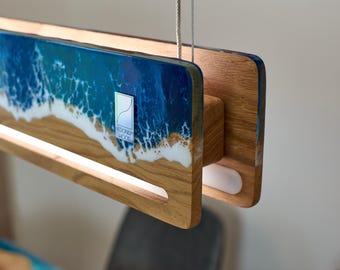 Ocean Wave Resin Pendant Light, Modern Chandelier, Beach Style LED Lamp, Handmade Linear Lamp For Dining Room, Kitchen Island Smart Lamp