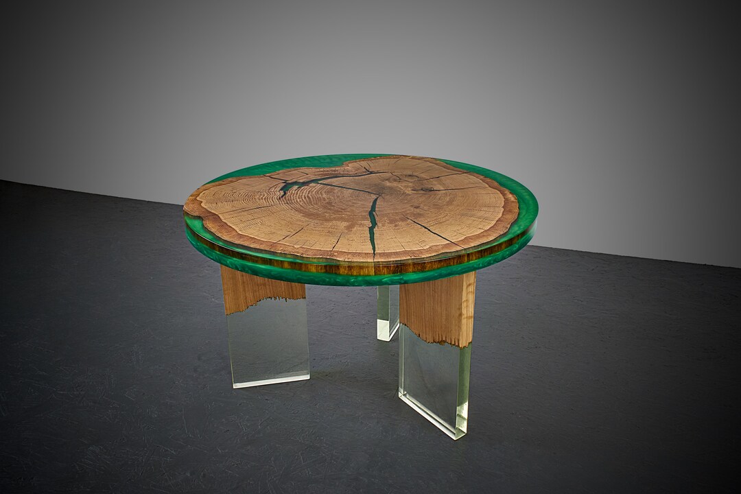 Custom Wooden Coffee Table, Emerald Epoxy Coffee Table, Accent Round ...